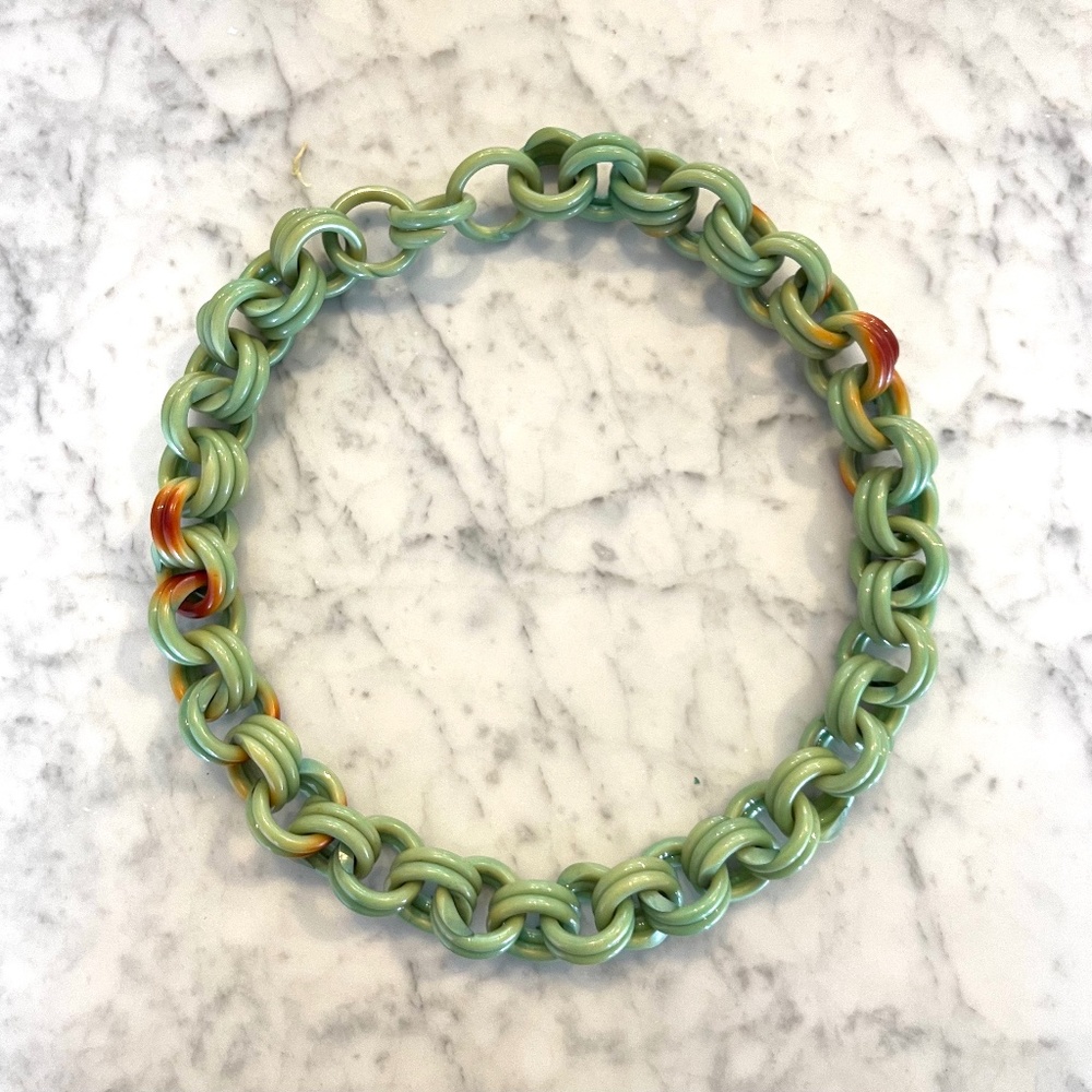 Vintage Green Celluloid Chain Necklace